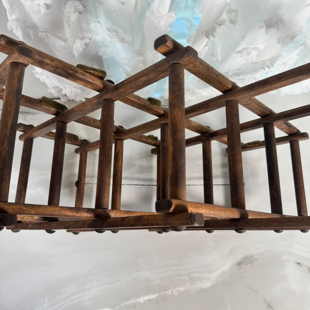 Vintage Wood Telescoping Accordion Wine Rack Expandable Midcentury Made in Japan